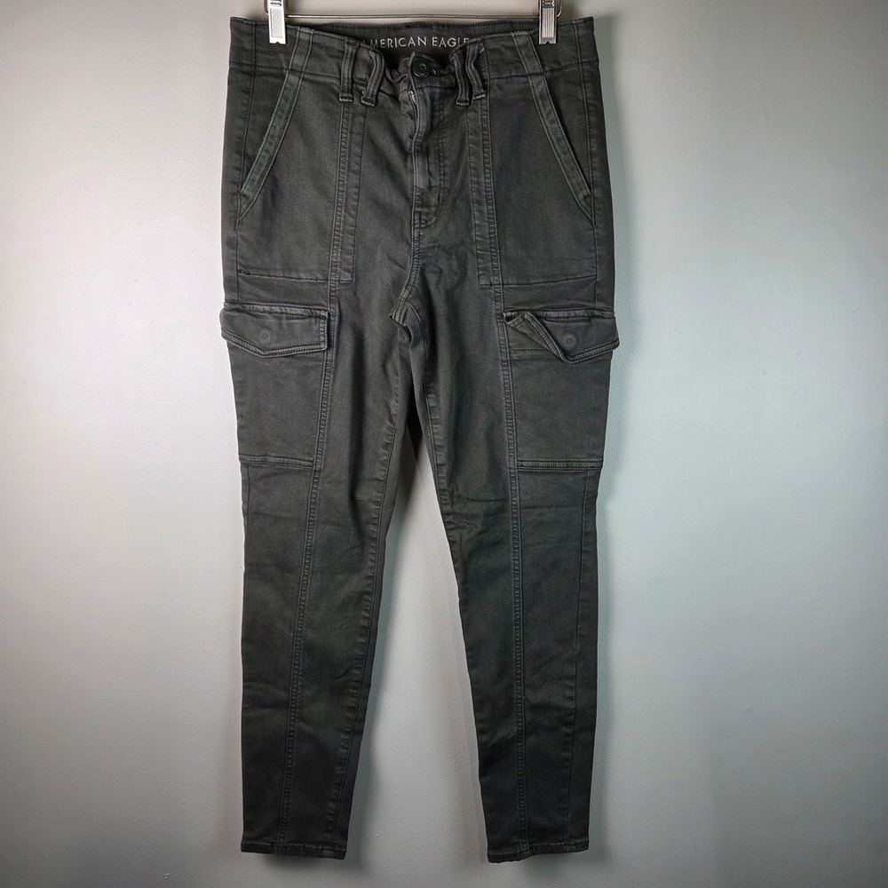 American Eagle Cargo Hi-Rise Jegging Women 12 Regular Olive Green Stretch